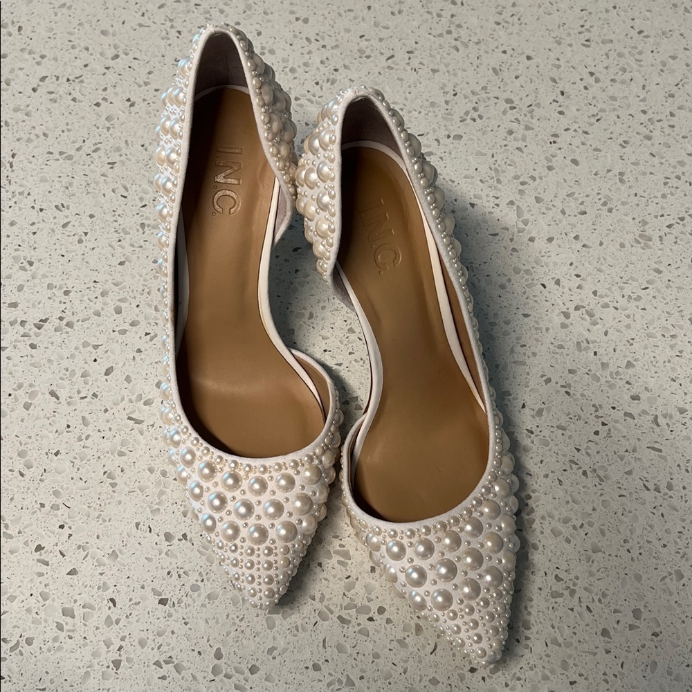 Gently Used I.N.C. Pearl-Embellished Women's Pointed Toe Pumps - Ivory - Picture 2 of 6